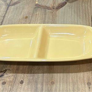 LONGABERGER POTTERY ☆ Woven Traditions Divided Serving Dish ☆ Butternut Yellow